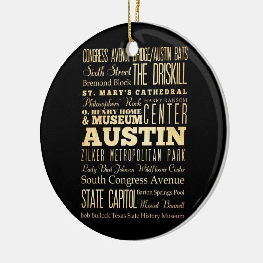 Austin City of Texas State Typography Art Keramisch Ornament (Links)
