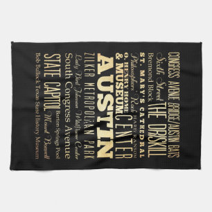 Austin City of Texas State Typography Art Theedoek