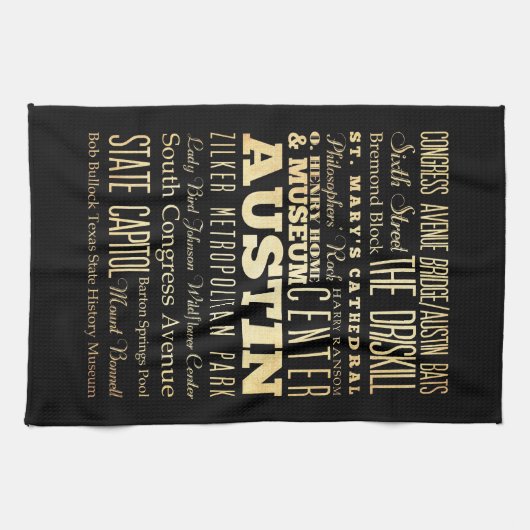 Austin City of Texas State Typography Art Theedoek (Horizontaal)