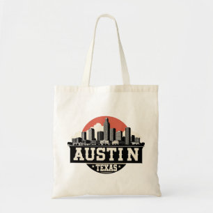 Austin City Texas Silhouette Retro Zwart-Wit Kunst Tote Bag