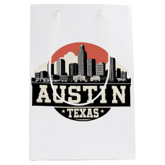 Austin City Texas Skyline Retro Black & White Art Medium Cadeauzakje