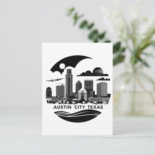 Austin City Texas Skyline Retro Zwart-wit kunst Briefkaart (Staand voorkant)