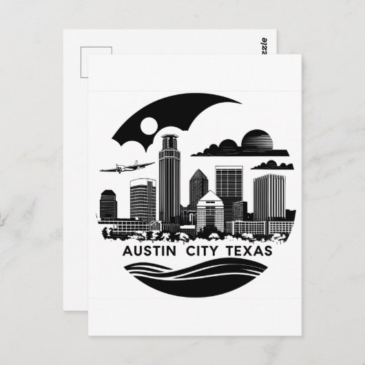 Austin City Texas Skyline Retro Zwart-wit kunst Briefkaart (Voorkant / Achterkant)