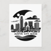 Austin City Texas Skyline Retro Zwart-wit kunst Briefkaart (Voorkant)