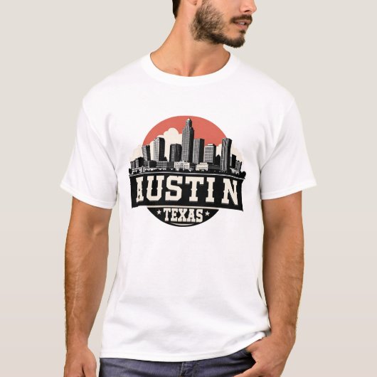 Austin City Texas Skyline Retro Zwart-wit kunst T-shirt (Voorkant)