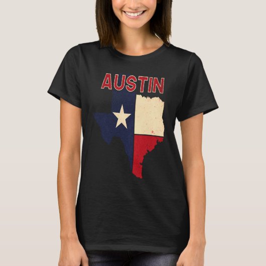 Austin City Texas Texan Flag Map T-shirt (Voorkant)