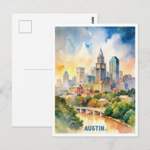 Austin City Waterverf schilderij Briefkaart
