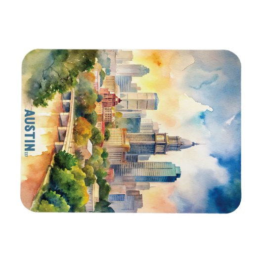 Austin City Waterverf schilderij Magneet (Horizontaal)