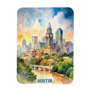 Austin City Waterverf schilderij Magneet