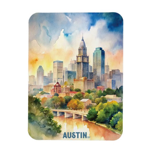 Austin City Waterverf schilderij Magneet (Verticaal)