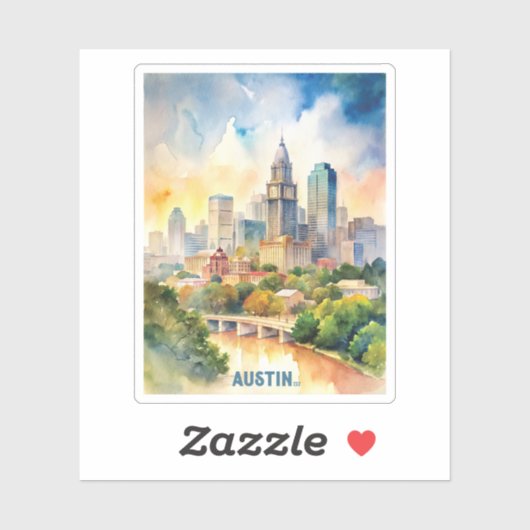 Austin City Waterverf schilderij Sticker (Vel)