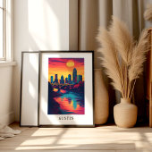 Austin City Zonsondergang Skyline Poster