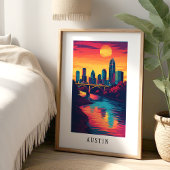 Austin City Zonsondergang Skyline Poster