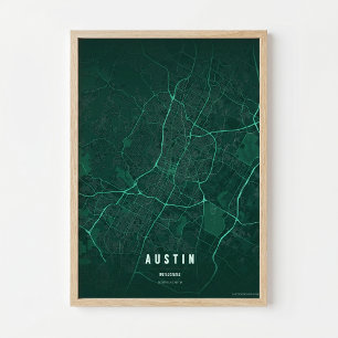 Austin Emerald Kaart Print Texas Stad Poster Cadea
