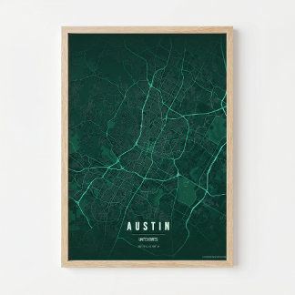 Austin Emerald Kaart Print Texas Stad Poster Cadea