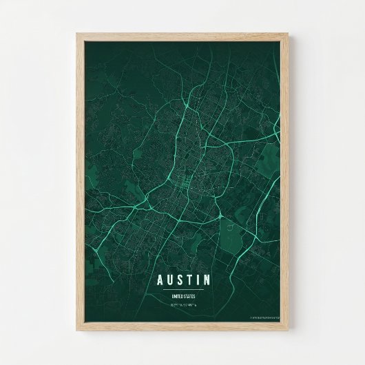 Austin Emerald Kaart Print Texas Stad Poster Cadea