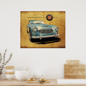 Austin Healey 3000 blauw op wit Poster (Keuken)