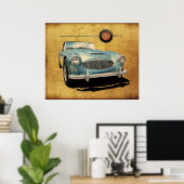 Austin Healey 3000 blauw op wit Poster (Thuiskantoor)