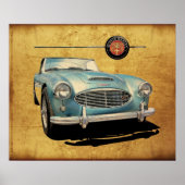 Austin Healey 3000 blauw op wit Poster (Voorkant)