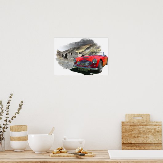 Austin Healey 3000 in het Welsh Mountains Poster (Keuken)