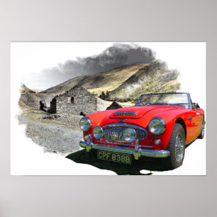 Austin Healey 3000 in het Welsh Mountains Poster