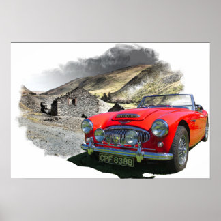 Austin Healey 3000 in het Welsh Mountains Poster