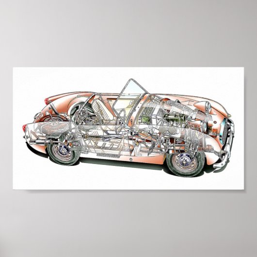 Austin Healey bugeye sprite cutaway drawing Poster (Voorkant)