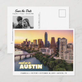 Austin Huwelijk Save the Date Downtown Postkaart