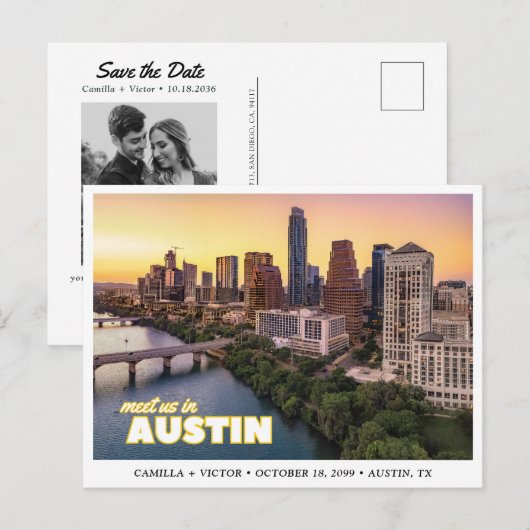 Austin Huwelijk Save the Date Downtown Postkaart (Voorkant / Achterkant)