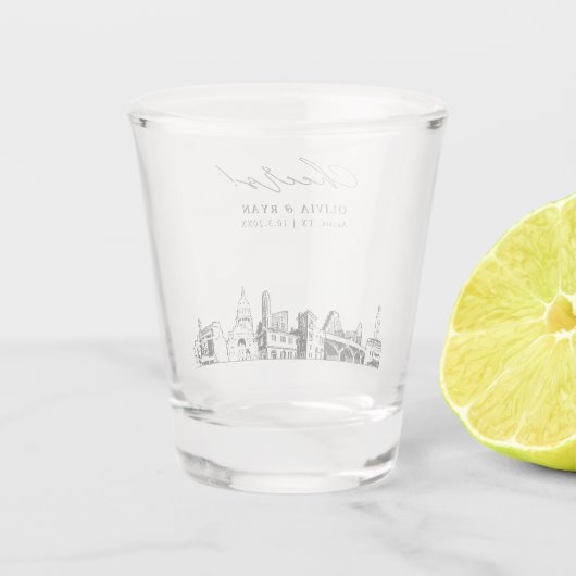 Austin Huwelijksgunst Gepersonaliseerde Proost Shot Glas (Achterkant)