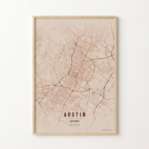 Austin Kaart Koper Texas City Poster Muurkunst Cad