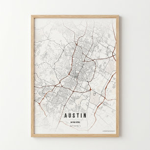 Austin kaart print Texas stad poster wandkunst cad