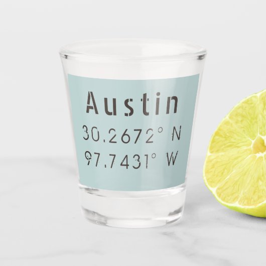 Austin Latitude Longitude Shot Glas (Voorkant)
