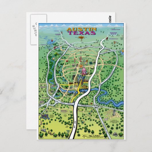 Austin Map Briefkaart (Voorkant / Achterkant)