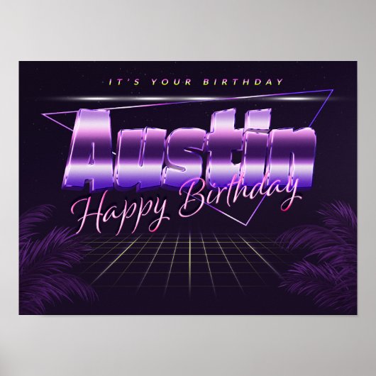 Austin Name Vorname lila retro Poster Geburtstag (Voorkant)