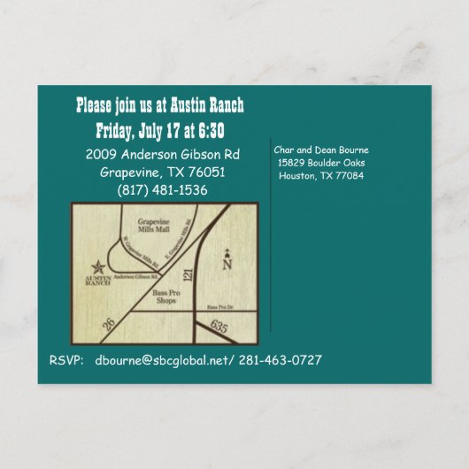 Austin Ranch logo, een repetitiediner..., in ho... Uitnodiging Briefkaart (Achterkant)