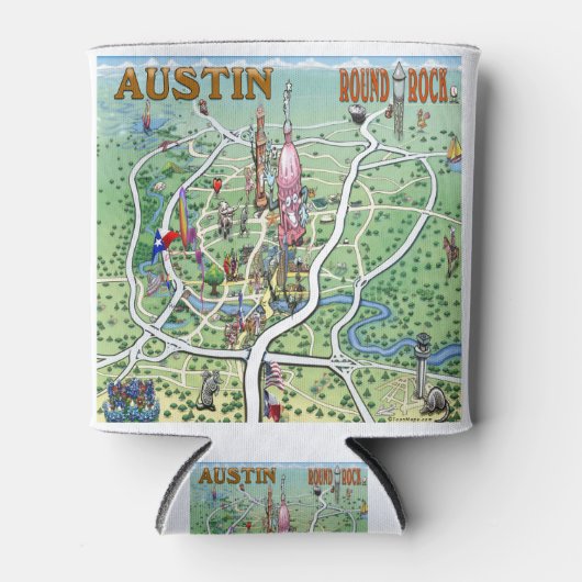 Austin Round Rock, Texas Fun Map Blikjeskoeler (Voorkant)