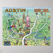 Austin Round Rock, Texas Fun Map Poster (Voorkant)