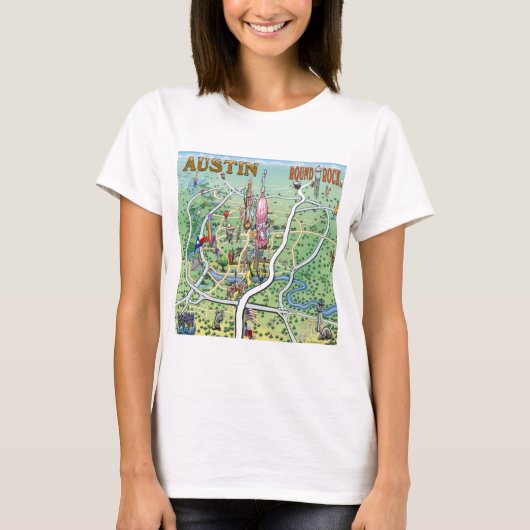 Austin Round Rock, Texas Fun Map T-shirt (Voorkant)