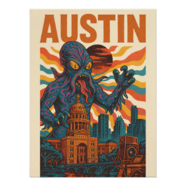 Austin Sci-Fi Monster Cityscape Art - Kaiju Perfect Poster