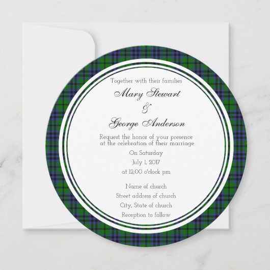 Austin Scottish Wedding Round Invitation Kaart (Voorkant)