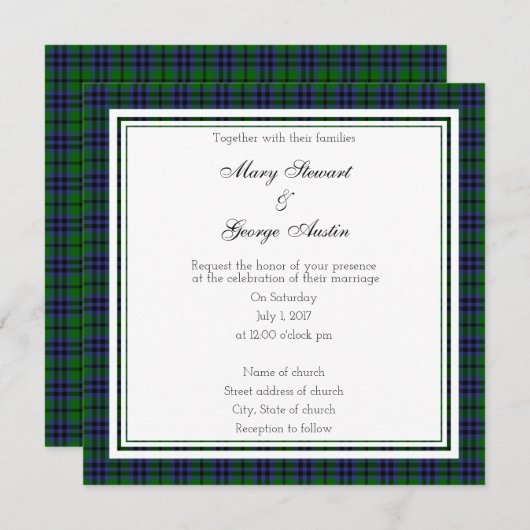 Austin Scottish Wedding Square Invitation Kaart (Voorkant / Achterkant)
