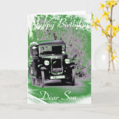 AUSTIN SEVEN VINTAGE CAR WENSKAART KAART (Gele Bloem)