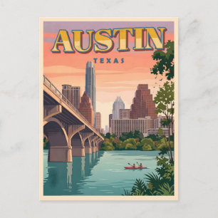 Austin Silhouette Zonsondergang – Texas Stadsgezic Briefkaart
