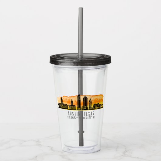 Austin Skyline Breedtegraad Acryl Drinkbeker (Voorkant)