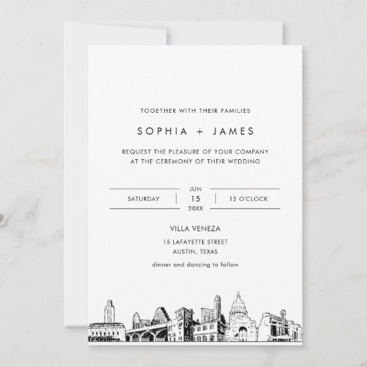 Austin Skyline bruiloft uitnodiging met foto (Voorkant)