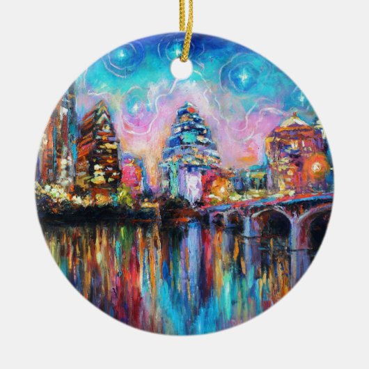 Austin Skyline in de nacht van de cityscape Kunstc Keramisch Ornament (Voorkant)