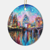 Austin Skyline in de nacht van de cityscape Kunstc Keramisch Ornament (Links)