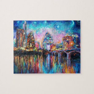 Austin Skyline in de nacht van de cityscape Kunstc Legpuzzel