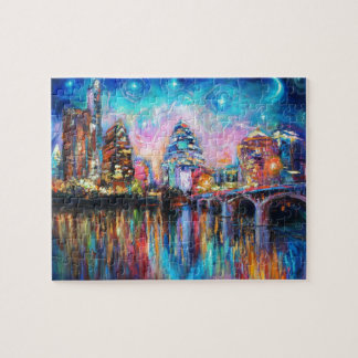 Austin Skyline in de nacht van de cityscape Kunstc Legpuzzel